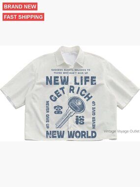 Men's Graphic Cropped Button-Up Shirt Short Sleeve Streetwear Top